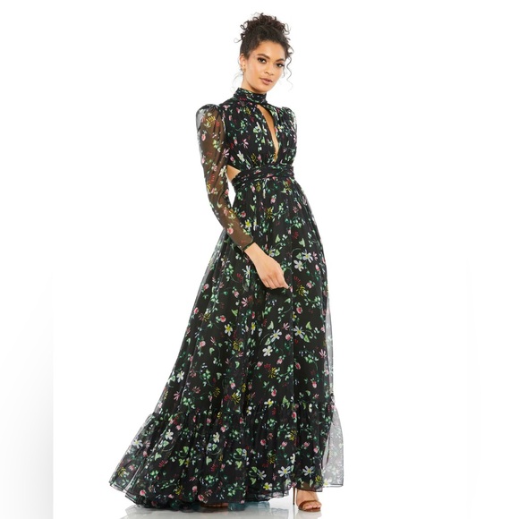 Mac Duggal Dresses & Skirts - MAC DUGGAL FLORAL HIGH NECK PUFF SLEEVE GOWN